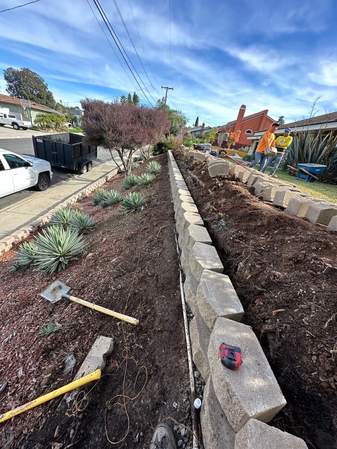 Trench and pathway grading for new paver walkway installation